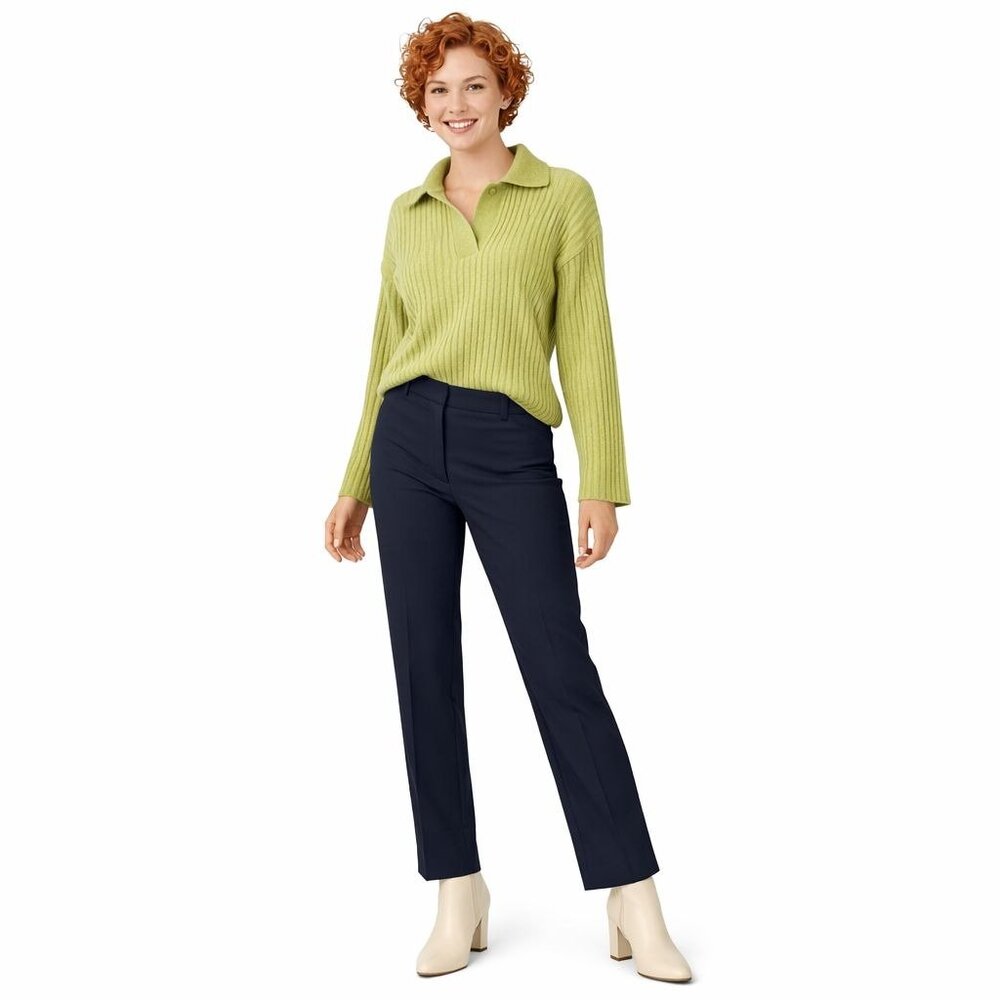 ZARA Ribbed Small  Lime Green Collared Sweater Acrylic Blend